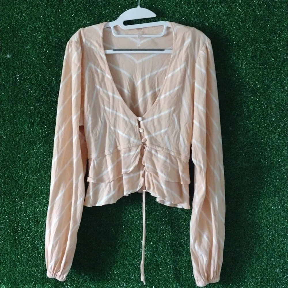 Free People Pink Puff Sleeve Crop Blouse